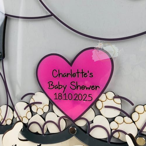 Elephant Baby Shower Guest Book Alternative Drop Box Frame Wood Girl Pink - Image 5