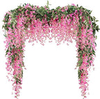Artificial Wisteria Garland 3Pcs 7.2Ft/Pc Wisteria Hanging Flowers Fuchsia by Veryhome