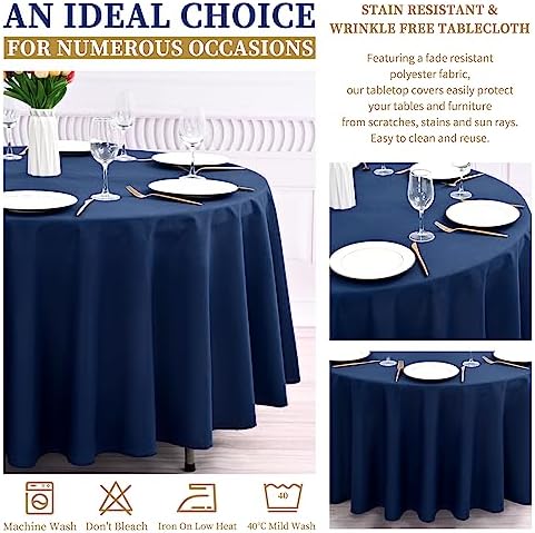 Showgeous 120 Inch Navy Blue Round Tablecloths, Polyester Table Covers - Image 6