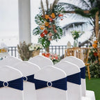 Spandex Navy Blue Chair Sashes 100 Pack Wedding Chair Bows Bands Buckles - Image 5