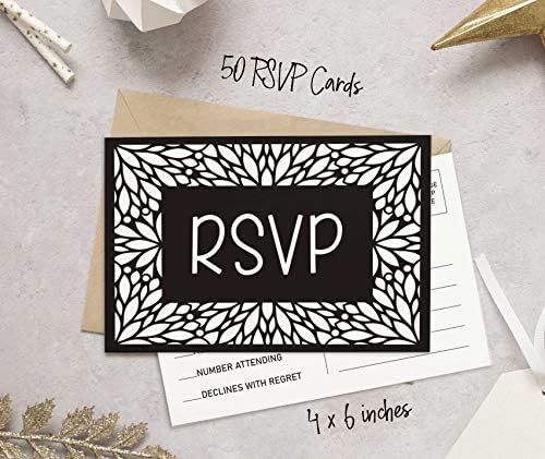RSVP Postcards (Set of 50) 4"X6" Blank with Mailing Side,RSVP Reply Response Cards for Wedding Black Floral Print Return Cards - Image 4
