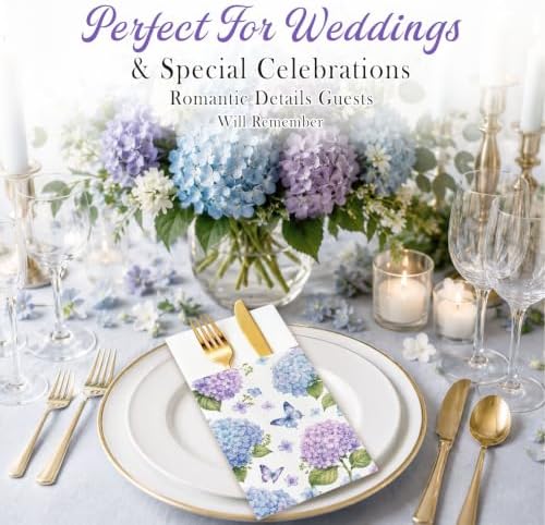 Hydrangea Linen Feel Pocket Napkins for Wedding Bridal Shower Supplies - Image 2
