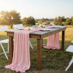 8 Pack Peach Pink Cheesecloth Table Runner 120 Inch Boho Wedding Decor - Image 5