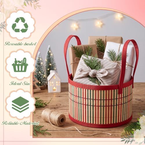 Weysat 12 Set Baskets for Gifts Empty Bulk, Large Woven Bamboo Gift Basket Kit with Handles, Bow, Wrap Bag to Fill for Raffle Thanksgiving Day Wedding Birthdays Party Wrapping (Red and Green) - Image 5