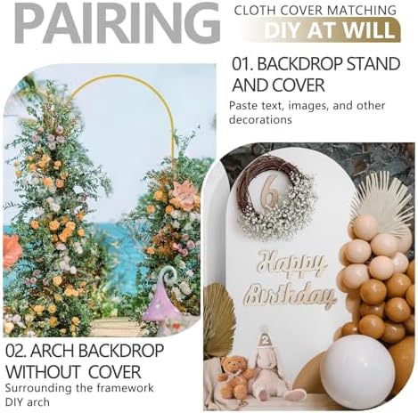 Arch Backdrop Stand and Cover Set, 3 Metal Balloon Arch Backdrop 7.2ft 6.6ft 6ft, Gold Arched Stand Frame for Wedding, Parties,Birthday, Backdrop Decorations (White,7.2ft+6.6ft+6ft) - Image 6