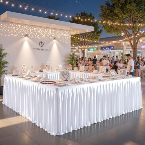 White Satin Tablecloths Rectangle 8FT, Glitter Spandex Fitted Stretch Table Covers Wrinkle-Free Floor Length Shimmer Table Skirt for Weddings Parties Baby Shower Banquets Vendor Events - Image 6