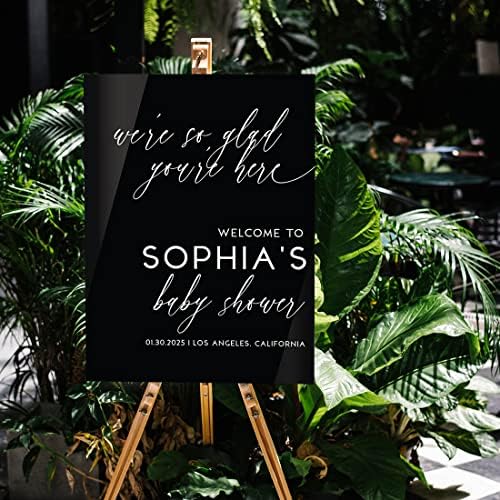 Andaz Press 16"x20" Black Acrylic Personalized Baby Shower Welcome Sign, Gender Neutral Modern Script Large Custom Sign for Easel Stand, Baby Shower Decorations - Image 3