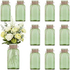 12 Pack Mason Jar Vases for Centerpieces, Green Glass Flower Vase by LEYIQU