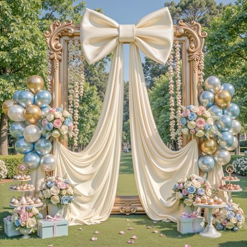 Giant Beige Bow for Backdrop, 24x16x80 Inch Large Satin Ribbon Bow, Washable Reusable Wall Decoration for Wedding Birthday Baby Shower Party Photo Booth, Hanging for Nursery Bedroom Door - Image 3