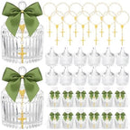 Chuangdi 12 Sets 48 Pcs Baptism Favors for Guests Crystal Candy Bowl Gifts with 12 Pcs Cross Rosary for Baptism Decorations Wedding Baby Shower Supplies First Communion Party(Green) by Chuangdi