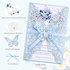 50 Wedding Invitations Butterfly Invitations Pocket with Blank Inner Cards - Image 2
