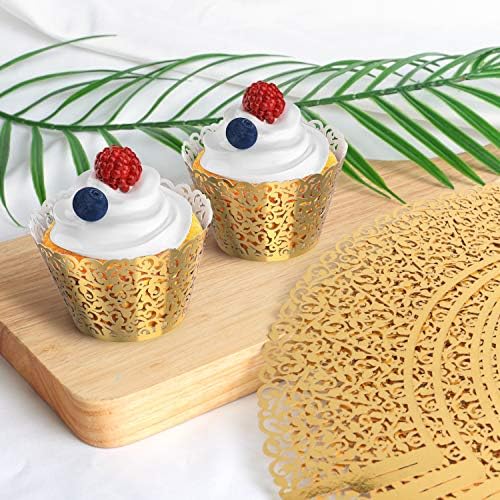 Gospire 50pcs Pearl Lace Filigree Paper Cupcake Wraps, Bright Gold, for Wedding, Christening, Anniversary, Engagement, Birthday, Baby Shower, Halloween, Christmas - Image 6
