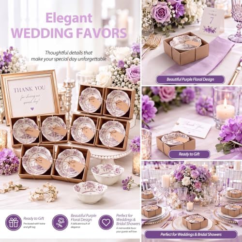 12 Pcs Wedding Favors for Guests Small Ceramic Bowls, Flower, Purple - Image 3