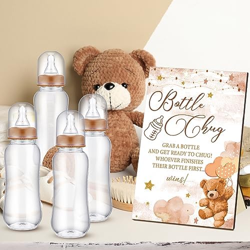 Trelaco 12 Pcs Bear Theme Cool Baby Shower Game Bottle Chug Wooden Sign Set - Image 6