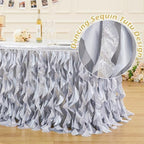 Wish Care 21ft Silver Sequin Table Skirt for Rectangle Tables Glitter Fringe Tutu Skirts Ruffle Tablecloth Teacher Desk Skirt for School Classroom Office Wedding Birthday Party Table Decorations - Image 3