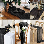 10FT 20 Pack Black Cheesecloth Table Runner 20 x 120 Inch Long Boho Fabric Rustic Cheese Cloth Table Runner for Wedding Bridal Shower Baby Shower Gauze Sheer Birthday Party Table Decorations - Image 6