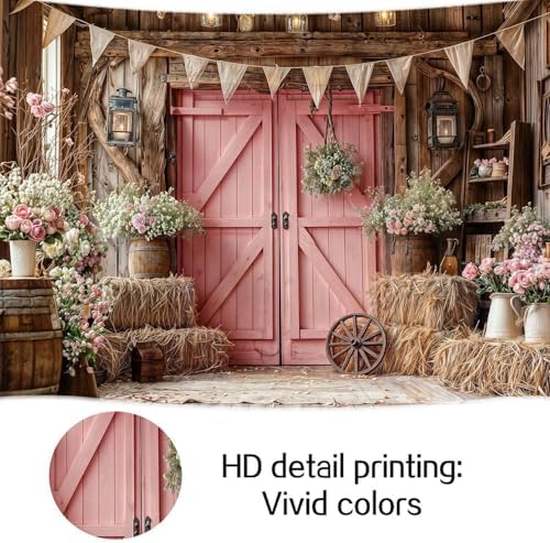 12X10FT Wedding Photography Backdrop Pink Barn Door Floral Bridal Backdrop Western Anniversary Ceremony Background Flower Girl Birthday Party Decorations Baby Shower Banner Country Photo Booth Props - Image 7