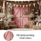 15X10FT Wedding Photography Backdrop Pink Barn Door Floral Bridal Backdrop Western Anniversary Ceremony Background Flower Girl Birthday Party Decorations Baby Shower Banner Country Photo Booth Props - Image 7