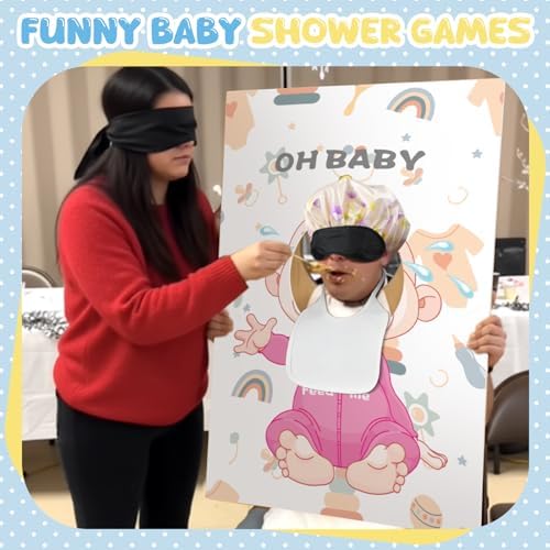 Liitrsh 4 Sets Funny Blindfold Baby Shower Feed Me Baby Shower Games Set - Image 3