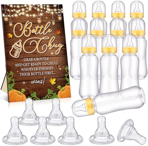 Trelaco 12 Pcs Fall Pumpkin Baby Shower Game Bottle Chug Wooden Sign Set by TrelaCo