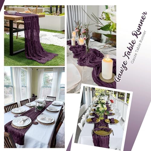 16 Pack Dark Purple Cheesecloth Table Runners 20x120 Inch Gauze Table Runner 10FT Easter Cheese Cloth Table Runner Rustic Sheer Runner for Wedding Baby Shower Birthday Party Table Decor - Image 5