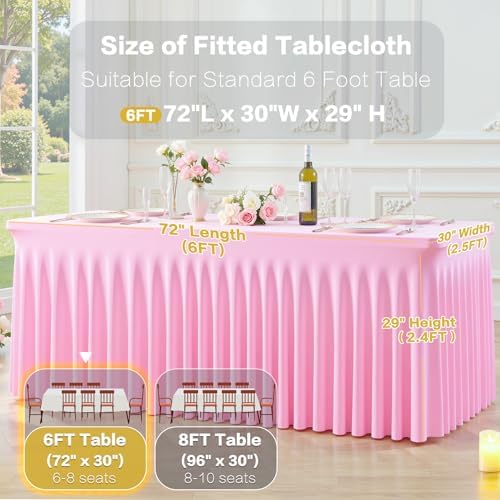 gogoparti 4 Pack Spandex Pink Fitted Table Cloth for 6ft Rectangle Tables Pink Stretch Tablecloth Table Covers Banquet Table Clothes Wrinkle Free Table Skirt for Parties Wedding - Image 6