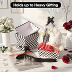 ForraFun 12 Pcs Checkered Baskets for Gifts Empty with Plastic Bag Ribbon Bow 8x10'' Black and White Cardboard Gift Wrapping Basket with Handle for Racing Themed Party Decorations Birthday Supplies - Image 4