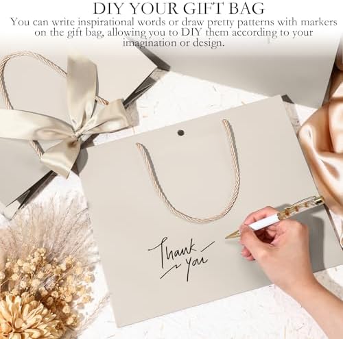 Silkfly 24 Pcs Paper Gift Bags with Handles & Bow Ribbon, Champagne - Image 3