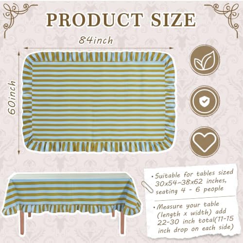 Tudomro Striped Tablecloth, Rectangle, Olive Green, Light Blue, 84'' X 60'' - Image 2