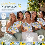 Vercraft 50 Sets Lemon Folding Hand Fans with Organza Bags Bulk, Wedding Favors for 50 Guests, Capri Mediterranean Paper Fans Bulk, Bridal Shower Party Favors Bridesmaid Gifts Summer Outdoor Decor - Image 5