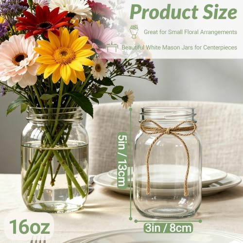 6 PCS 16oz Glass Mason Jars Flower Vases for Centerpieces, Clear - Image 2