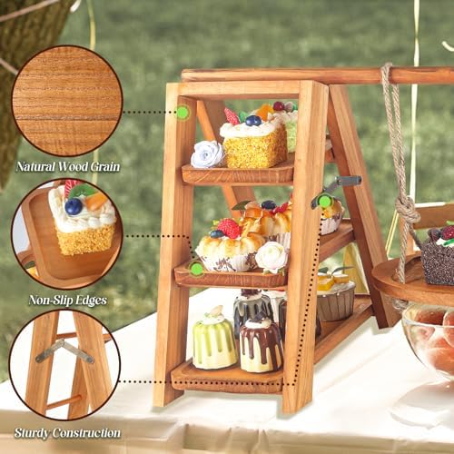 Wisreach Wooden 3 Tier Cupcake Stand, Rustic Cupcake Display Stand for Dessert Table, Foldable Serving Tray Tower for Party, Wedding, Birthday, Baby Shower, Holiday Events - Image 6