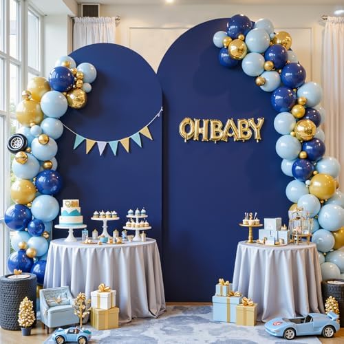 Navy Blue Arch Backdrop Cover 7.2FT 6FT Spandex Arch Covers Stretchy Backdrop Set of 2, Double-Layer Wrinkle Free Wedding Arch Stand Cover Party Backdrop Curtains for Baby Shower Birthday Party Decor - Image 4