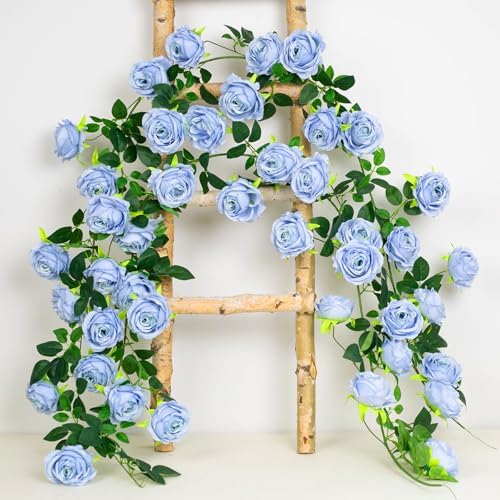 2Pcs 12Ft Bendable Flower Garland Faux Rose Vine for Wedding Decor,Blue - Image 6