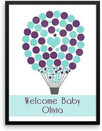 Personalized Baby Shower Guest Book Alternative - Hot Air Balloon Customized Poster, Print, Framed or Canvas, 50 Signatures - Image 2