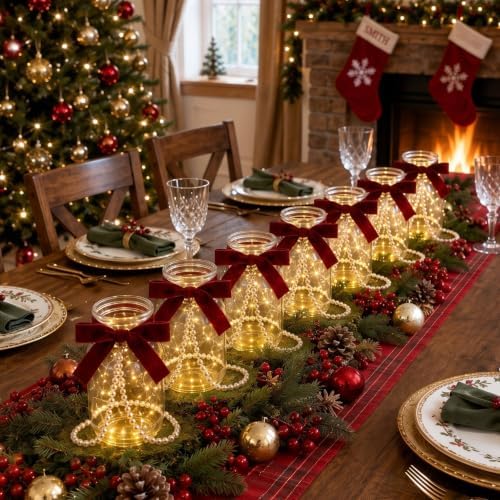 6 Set Christmas Mason Jars Centerpieces Table Decorations - Image 3