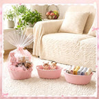 OBreezify 20 Sets Small Pink Woven Gift Basket with Handle, 12"x 8"x 5" Gift Baskets with Bags Pull Bows and Tissue Paper, Empty to Fill with Present Small Items for Baby Shower Nursery Storage - Image 6