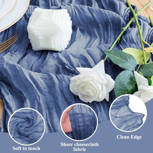 Wokceer Cheesecloth Table Runner Blue 10FT Boho Gauze Runner, 12 Pack - Image 3