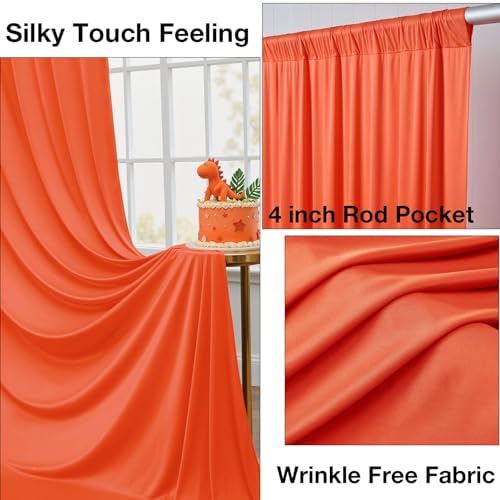 10ftx10ft Wrinkle Free Orange Backdrop Curtains for Parties, Silky Polyester Photo Backdrop Drapes 2 Panels 5x10ft Back Drop Cloth for Wedding Birthday Baby Shower Photography Background - Image 2
