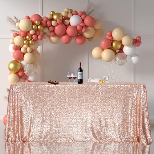 SquarePie Sequin Tablecloth 90x132 Inch Rose Gold for Wedding Party - Image 2