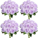 48 PCS Lilac Roses Artificial Flowers, Silk by DIYDOFUN