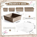 Dandat 4 Set 12 Inch Wooden Flower Box Rustic Table Centerpieces,Brown - Image 2