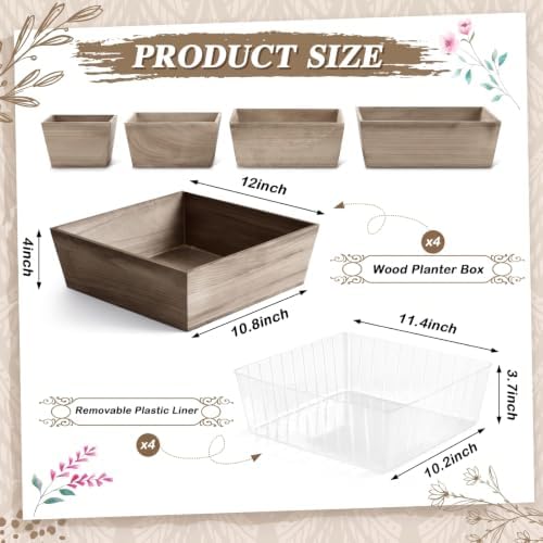 Dandat 4 Set 12 Inch Wooden Flower Box Rustic Table Centerpieces,Brown - Image 2