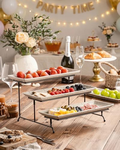 LAUCHUH 3 Tier Serving Trays for Party, Porcelain Tiered Serving Tray Stand - Image 4