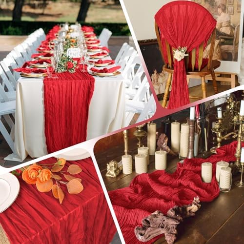 28 Pack Red Cheesecloth Table Runner 17x108 Inch Semi Sheer Boho Gauze Cheese Cloth Fabric Table Runners, for Wedding Party Baby Shower Birthday Home Decor Garden Farmhouse - Image 5
