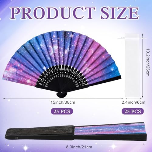 25 Pcs Galaxy Folding Paper Fans Bulk with Organza Bags - Image 2