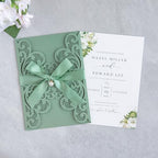 20Pcs Sage Green Laser Cut Wedding Invitation Cards With Envelopes - Image 3