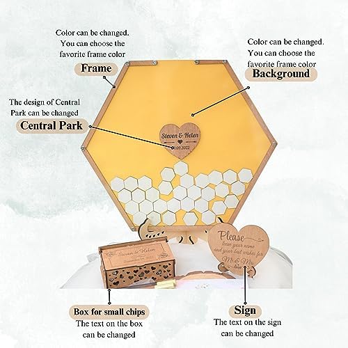 Personalized Wedding Guest Book Alternative Hexagon Frame Wooden Hearts - Image 5
