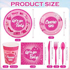 Kochorie 400 Pieces Let's Go Girls Party Tableware Sets Including Disposable Paper Plates Cups Napkins Cutlery Serves 50 for Birthday Disco Pink Cowgirl Bachelorette Party Decorations - Image 2