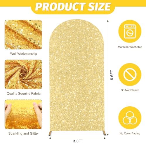 MODFUNS Gold Arch Cover Payette Sequin Arch Cover 6.6ft Spandex Arch Covers 2-Sided Use Arch Stand Covers Vintage Metallic Covers for Arch Stand Fitted Arch Covering for Wedding Reception Party Decor - Image 4